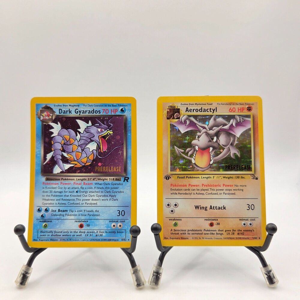 Pokémon Prerelease Holo Lot Dark Gyarados 8/82 & Aerodactyl 1/62 WOTC LP